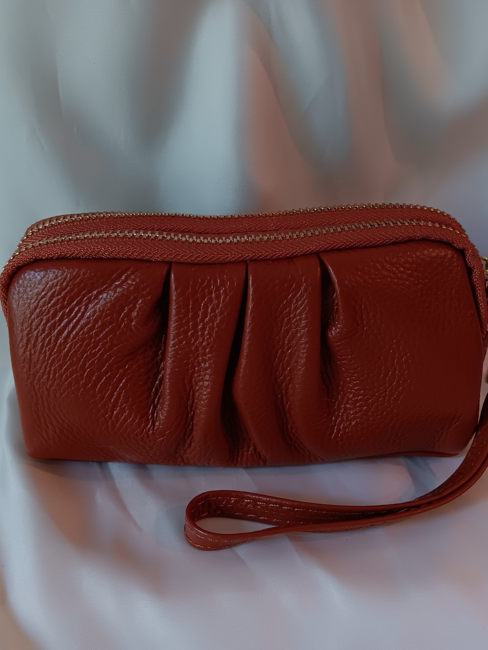 NWT* Pleated Brown Wristlet Clutch with Gold-Tone Zipper